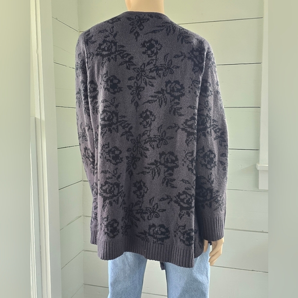 Faded Glory Black Gray Floral Knit Open Front Waterfall Cardigan Women's 1X - Picture 4 of 8